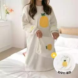 여성 빅 파인애플 밍크 극세사 수면 원피스 파자마 홈웨어