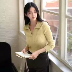 [캔마트] 오픈넥 카라 골지 니트