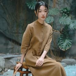 면 리넨 여성 봄 고급 드레스 단색 복고풍 스커트 40 50대 여성여름원피스