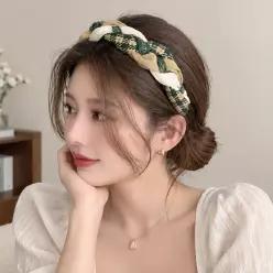 아르핀 하운드 체크 레터링 매듭 크로스 헤어밴드 가벼운 여성 데일리 머리띠 헤어 액세사리