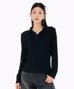 체이스컬트 여성 골지 오픈 카라 긴팔 티셔츠 FARG5162B03 440799 469936