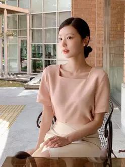 (국내제작)(MADE/탑셀러) 로즈 스퀘어넥 반팔 가을블라우스 bs7950