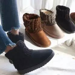 4color 여자 숏부츠 인조 털안감 니트워머 스웨이드 부츠 겨울신발 털신 여자겨울신발