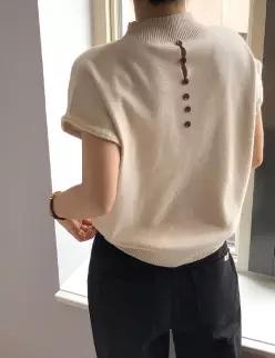 싱엘 홀가먼트 모달 버튼 반팔 니트 (2 color)