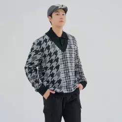 레노마골프 [본사공식] 남성 패턴 믹스 이중넥 방풍 니트 RMSPM4271-190