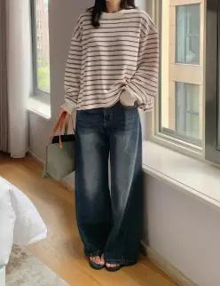 74527 그레이시진청 스판 절개 와이드핏 데님 (one color) 히든밴딩