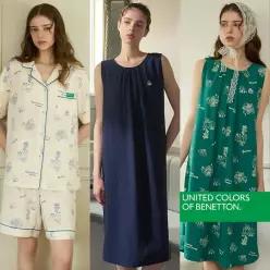 26SS BENETTON 썸머 시어서커 여성 라운지웨어 4종(원피스2종+셋업1세트)