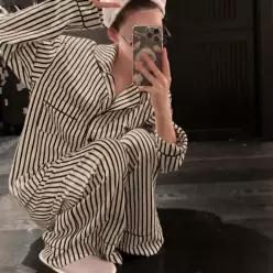 [라일리여성언더웨어] Rly 파자마 여성 블랙화이트 스트라이프 잠옷