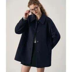 [12월 31일 배송] 드로우핏 우먼 DRAWFIT WOMEN 소프트 캐시미어 오버사이즈 하프 코트 [NAVY] DFWMCT3403N