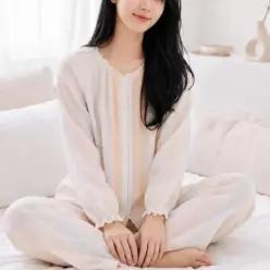 [라일리여성언더웨어] Rly 레이스 칼라리스 무지개 컬러 여성 긴소매 잠옷