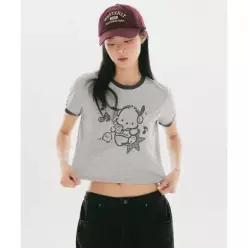SPAO 산리오캐릭터즈 링거 크롭 반팔 티셔츠MELANGE 그레이 SPRLG37U02