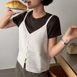 펀칭 니트 뷔스티에