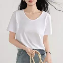 친절한탄씨 반팔 티셔츠 여성 여름 베이직 스판 U넥 옆트임 이너 여성티셔츠 여자반팔티 여성여름의류