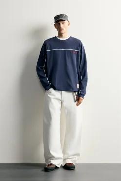 [매장정품] ZARA 콘트라스트 자수 피케 스웨트셔츠 - 네이비 1165/324/481 AEJURUP JAGNBAP 1165/324