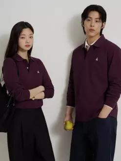 BEANPOLE MEN [소프트터치] 남녀공용 프리미엄 코튼 피케 칼라넥 티셔츠 - 와인