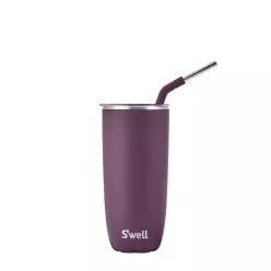 S'well Stainless Steel Tumbler with Straw and Slide-Open Lid, 24oz, Plum, Triple Layered Vacuum Insu