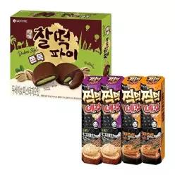 [롯데웰푸드]두쫀쿠 찰떡파이 피스타치오맛 300g x1 + 찍먹 예감 2종(스모키홀그레인,치미추리) x2
