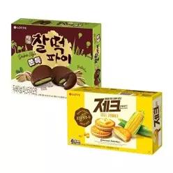 [롯데웰푸드]두쫀쿠 찰떡파이 피스타치오맛 300g x1 + 제크샌드 골든콘버터 223g x1