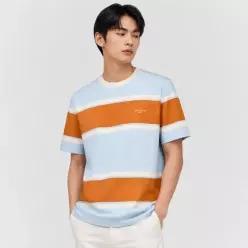 루이비통 백화점발송 스트라이프드 쇼트 슬리브드 티셔츠 1AK7IC 남성 라운드넥 반팔티셔츠