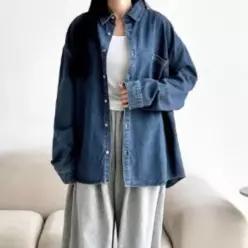 [하프클럽/]데일리 남자 여자 사계절 베이직 데님 셔츠 포인트 아이템 데일
