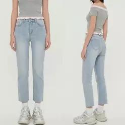 [하프클럽/]데일리 여자 하이웨스트 컷팅 스판 슬림 일자 데님팬츠 미니멀