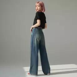 [하프클럽/]데일리 남자 여자 사계절 편안한 밴딩 와이드 데님 청바지 미니