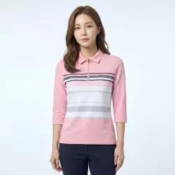올포유 여성 변형 스트라이프 7부 카라 반집업 티셔츠 AWTYN3181-403 459093