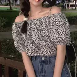 [하프클럽/]여성 플라워 잔꽃 밴딩 오프숄더 블라우스 여름 상의