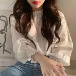 [하프클럽/]여성 프릴 주름 소매 블라우스 긴팔 페미닌 데일리 상의