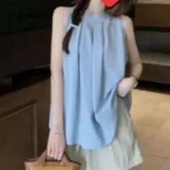 [하프클럽/]여성 핀턱 홀터넥 민소매 나시 블라우스 민소매 탑 상의