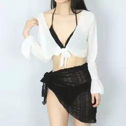 [파라노말샵](살안타) 화이트 볼레로 묶음 크롭 가디건 커버업