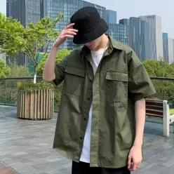 [라일리의류] Rly 카키색 반팔셔츠 남자 셔츠 남방 오버핏 빅사이즈