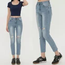 [하프클럽/]데일리 여자 반하이 슬림 일자 컷팅 해짐 크롭 데님 포인트