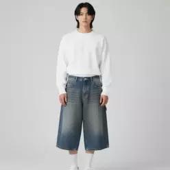 [하프클럽/]데일리 남자 여자 와이드 데님 버뮤다 반바지 포인트 아이템 데