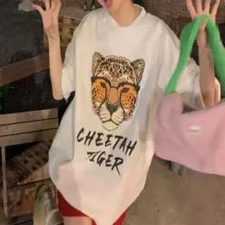 [하프클럽/]쎈언니 치타 프린팅 스판 반팔티 화이트 XL