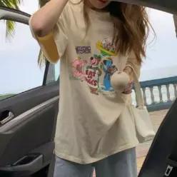 [하프클럽/]동물친구들 프린팅 빈티지 반팔티 베이지 XL