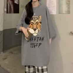 [하프클럽/]쎈언니 치타 프린팅 스판 반팔티 그레이 2XL