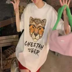 [하프클럽/]쎈언니 치타 프린팅 스판 반팔티 화이트 2XL