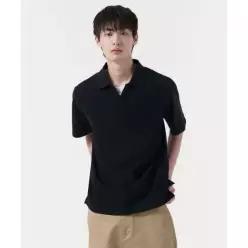 무신사스탠다드 슬릿 넥 피케 폴로 셔츠 [블랙]