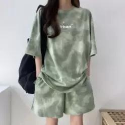 [하프클럽/]기본 캐주얼 포인트 반팔 반바지 세트 그린 M