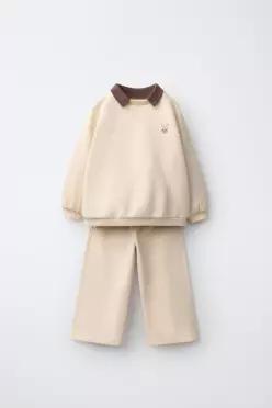 ZARA 스웨트셔츠 팬츠 세트 - 버터 4424/104/725