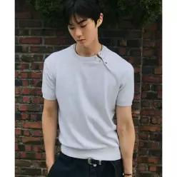 매장정품 르아르 LEIRE 사선 헨리넥 반팔 니트 [화이트메란지] L26SMKN00702 309321