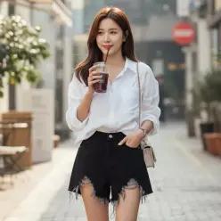 [하프클럽/]데일리 여자 데일리 캐주얼 찢청 데님 반바지 포인트 아이템 데