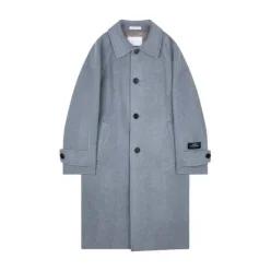 남성 블루 오버핏 캐시미어 블렌드 핸드메이드 발마칸 코트(LIW21288)