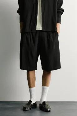 ZARA 자라 릴리프 릴렉스핏 버뮤다 팬츠 블랙 7380 104 800 반바지 스포츠
