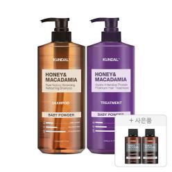 쿤달 네이처 샴푸 베이비파우더향 1058ml, 1개+트리트먼트 베이비파우더향 1058ml, 1개+증정(화이트머스크 샴푸 100ml, 2개)