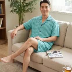 남자 여름 빅 사이즈 인견 잠 옷 세트 남성 상하의 소재 원단 시원한 홈 웨어 용 부드러운