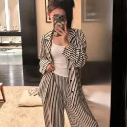 [라일리여성언더웨어] Rly 카라 블랙 줄무늬 긴팔 잠옷 53288788)