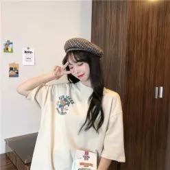 [라일리여성의류] Rly 미니자수 루즈핏 롱기장 반팔 원피스티