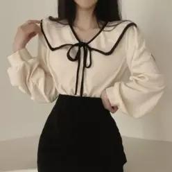오너클랜 데이트룩 캐주얼 트렌디 러블리 세일러 블라우스 포인트 상의 나시 어린이티셔츠